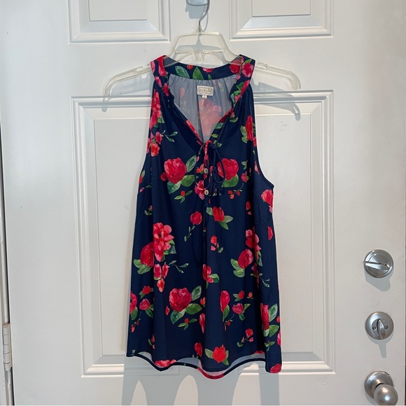 Mud Pie Rose Flower High-Neck Sleeveless Top Size Small, Navy Blue Tassels - Picture 4 of 9